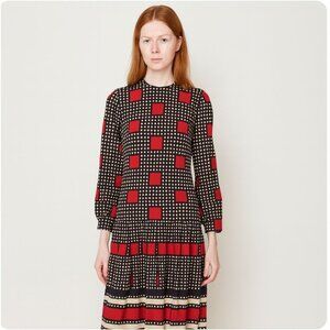 L'Aiglon Dress Vintage 70's black red dress Dropped Waist Pleated size 12